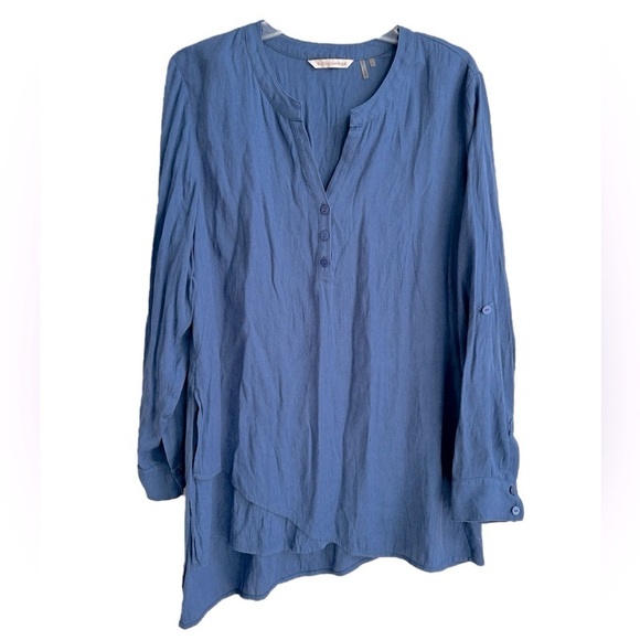 Soft Surroundings In the Study Blue Asymmetrical Pullover Lightweight Henley - Picture 3 of 12